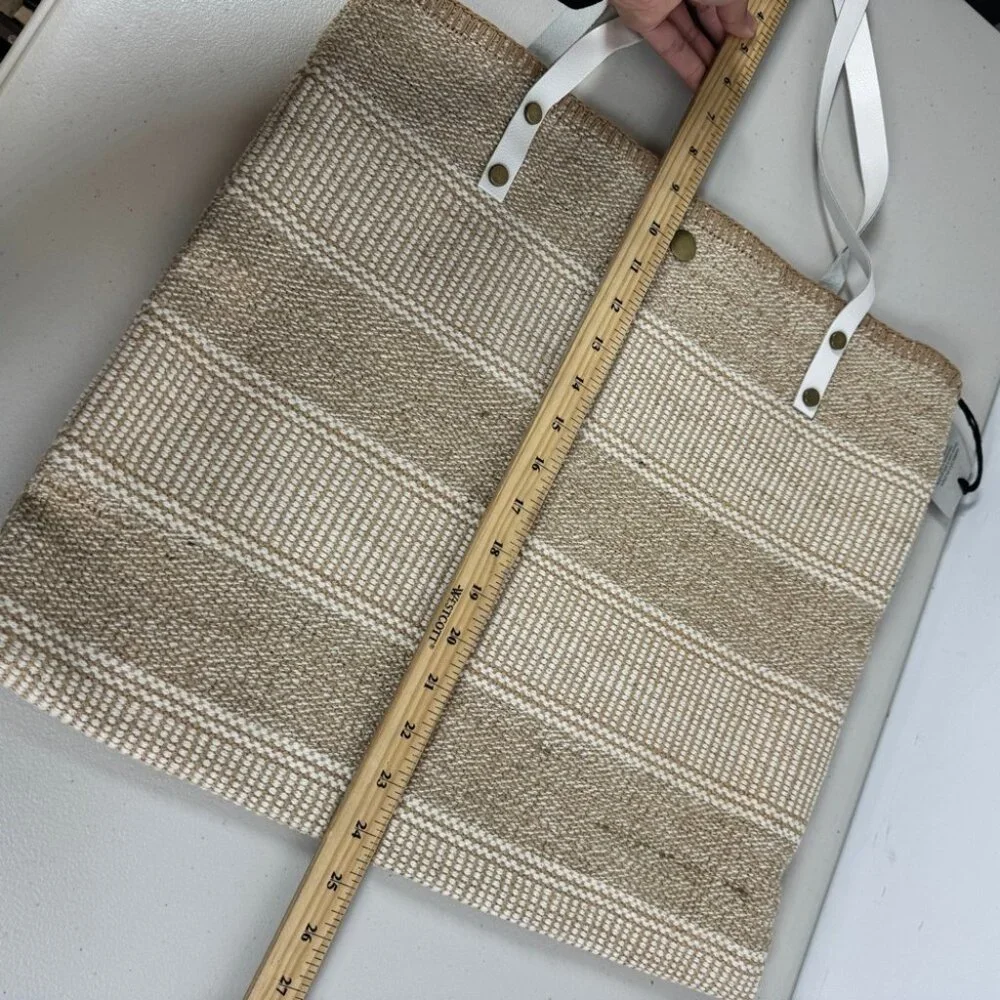 Summer Boho Woven Straw Raffia Bag Stylish Tan and White Tote Bag Stripe Beach - Picture 4 of 15